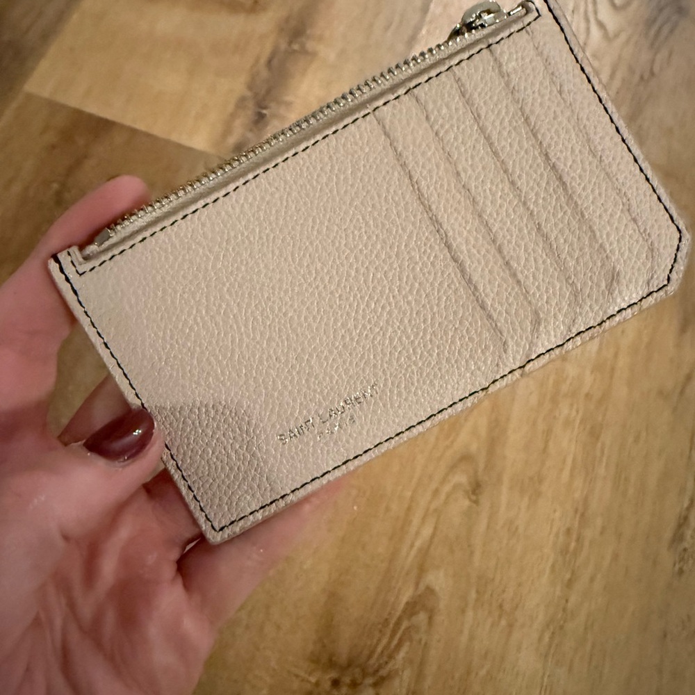 Saint Laurent Beige Leather Card Holder